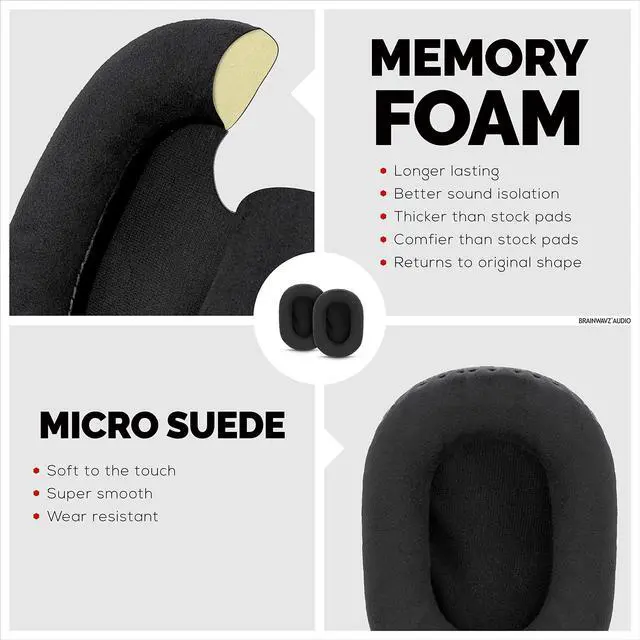 Alt view image 4 of 4 - BRAINWAVZ Replacement Micro Suede Earpads for Sony MDR 7506, V6, CD900ST, Memory Foam Ear Pad & Suitable for Other On Ear Headphones, Micro Suede Black