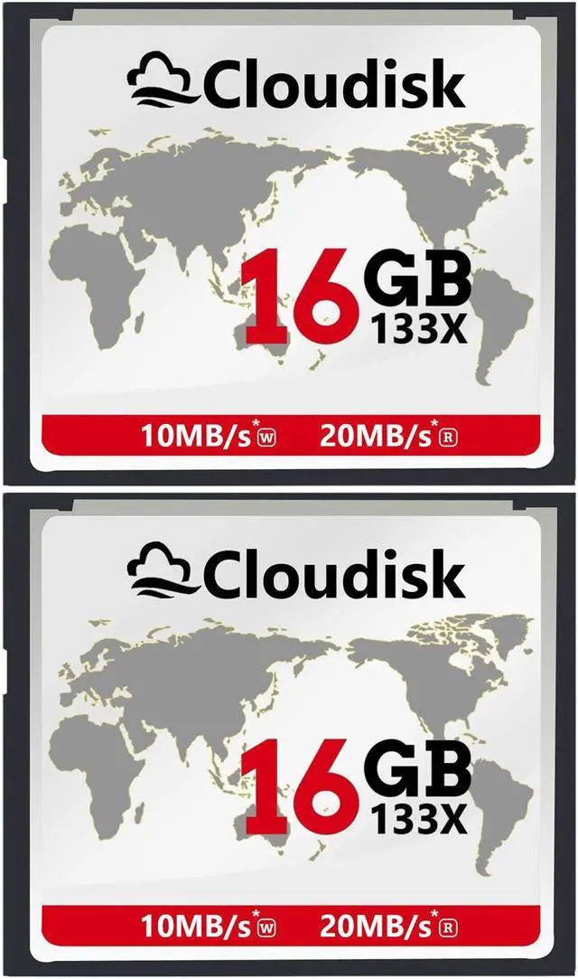 Main image of Cloudisk Pack of 2 Compact Flash Card 16GB 133X CF 2.0 Card Performance for DSLR Camera,Vintage Digital Camera and Industry Equipment (16GB)