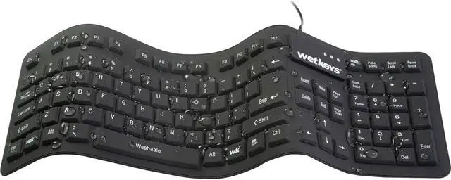 Main image of WetKeys "Soft-Touch Comfort Professional-Grade Full-Size Flexible Silicone Washable Keyboard (USB) (PS/2) (Black) | KBWKFC106-BK