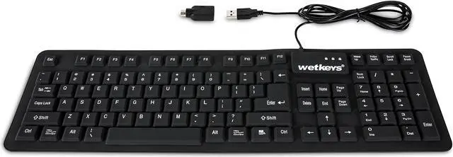 Alt view image 4 of 5 - WetKeys "Soft-Touch Comfort Professional-Grade Full-Size Flexible Silicone Washable Keyboard (USB) (PS/2) (Black) | KBWKFC106-BK