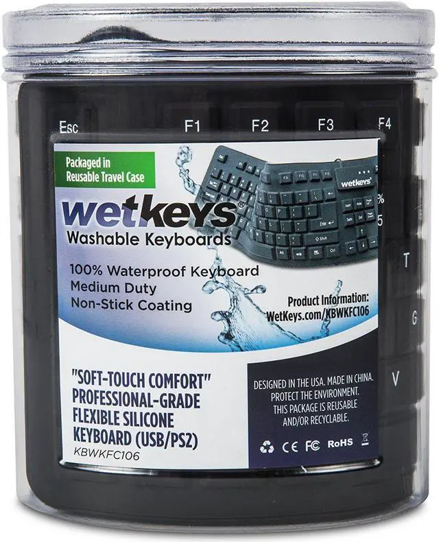 Alt view image 5 of 5 - WetKeys "Soft-Touch Comfort Professional-Grade Full-Size Flexible Silicone Washable Keyboard (USB) (PS/2) (Black) | KBWKFC106-BK