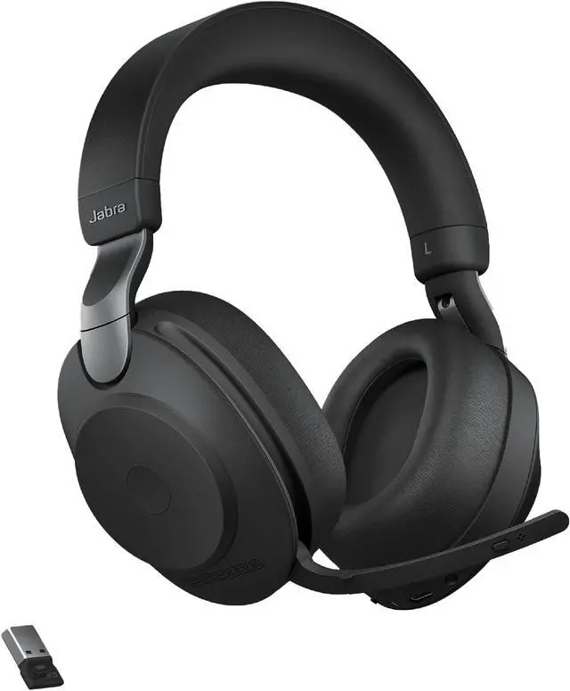 Main image of Jabra Evolve2 85 MS Wireless Headphones with Link380a, Stereo, Black - Wireless Bluetooth Headset for Calls and Music, 37 Hours of Battery Life, Advanced Noise Cancelling Headphones