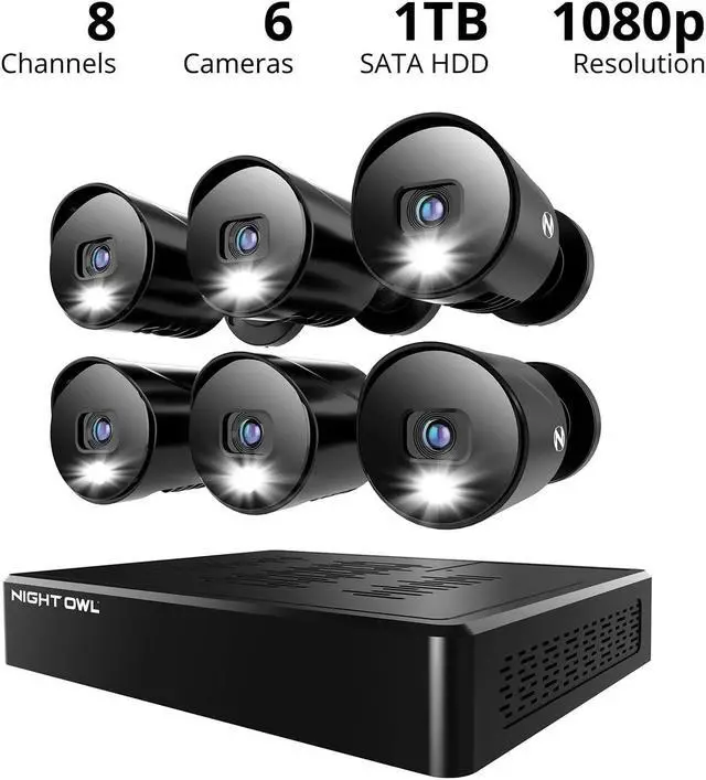 Alt view image 2 of 5 - Night Owl 12 Channel DVR Video Home Security Camera System with (6) Wired 1080p HD Indoor/Outdoor Deterrence Cameras and 1TB Hard Drive (Add up to 4 Wi-Fi Cameras)