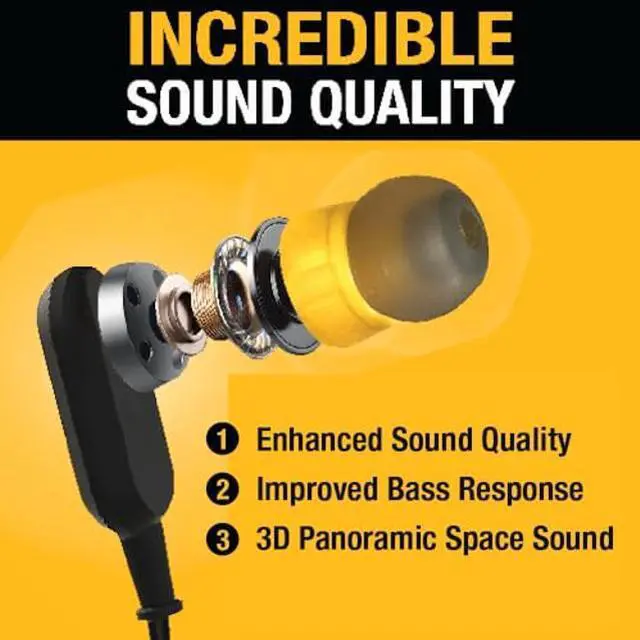 Alt view image 2 of 5 - DEWALT Wireless Bluetooth Earphones - Jobsite Behind-Neck Wireless Headphones - Water-Resistant Wireless Earphones with Microphone - 20+ H Playtime