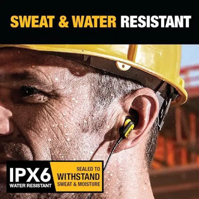 Alt view image 4 of 5 - DEWALT Wireless Bluetooth Earphones - Jobsite Behind-Neck Wireless Headphones - Water-Resistant Wireless Earphones with Microphone - 20+ H Playtime