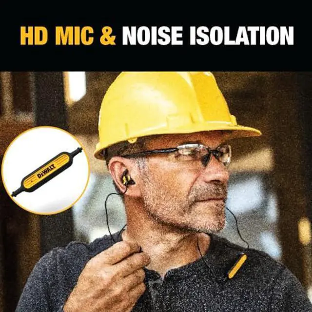 Alt view image 5 of 5 - DEWALT Wireless Bluetooth Earphones - Jobsite Behind-Neck Wireless Headphones - Water-Resistant Wireless Earphones with Microphone - 20+ H Playtime