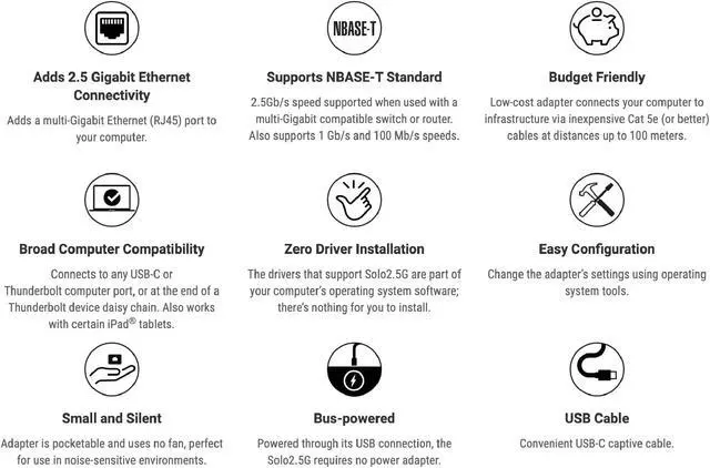 Alt view image 5 of 5 - Sonnet Solo2.5 USB-C to 2.5 Gigabit Ethernet Adapter