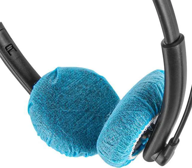 Alt view image 4 of 5 - Geekria 100 Pairs Disposable Headphones Ear Cover for Small Call Center Headset Earcup, Stretchable Sanitary Ear Pads Cover, Hygienic Ear Cushion Protector (XS/Blue)