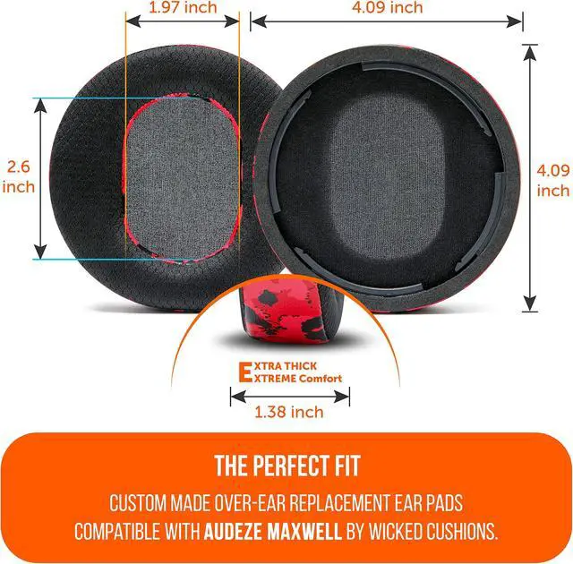 Alt view image 5 of 5 - WC Freeze Maxwell - Cooling Gel Replacement Earpads for Audeze Maxwell Headphones by Wicked Cushions - Elevate Comfort, Durability, Thickness & Sound Isolation for Epic Gaming Sessions | Red Camo