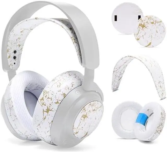 Main image of WC Arctis Nova Bundle Pack - Cooling Gel Earpads, Silicone Headband, and Side Speaker Plate Upgrade for Arctis Nova Pro Wireless by Wicked Cushions | Gold Marble