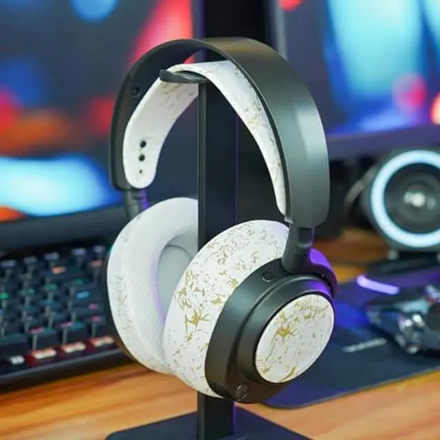 Alt view image 3 of 5 - WC Arctis Nova Bundle Pack - Cooling Gel Earpads, Silicone Headband, and Side Speaker Plate Upgrade for Arctis Nova Pro Wireless by Wicked Cushions | Gold Marble