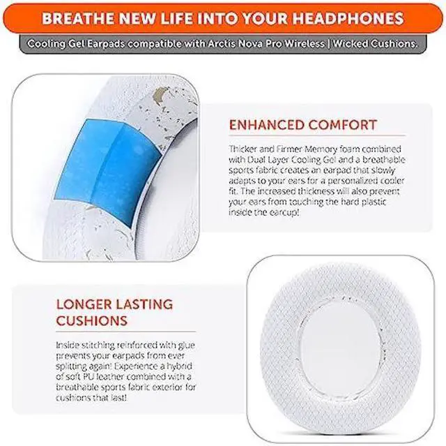 Alt view image 4 of 5 - WC Arctis Nova Bundle Pack - Cooling Gel Earpads, Silicone Headband, and Side Speaker Plate Upgrade for Arctis Nova Pro Wireless by Wicked Cushions | Gold Marble