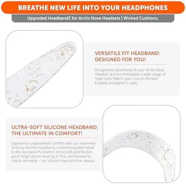 Alt view image 5 of 5 - WC Arctis Nova Bundle Pack - Cooling Gel Earpads, Silicone Headband, and Side Speaker Plate Upgrade for Arctis Nova Pro Wireless by Wicked Cushions | Gold Marble