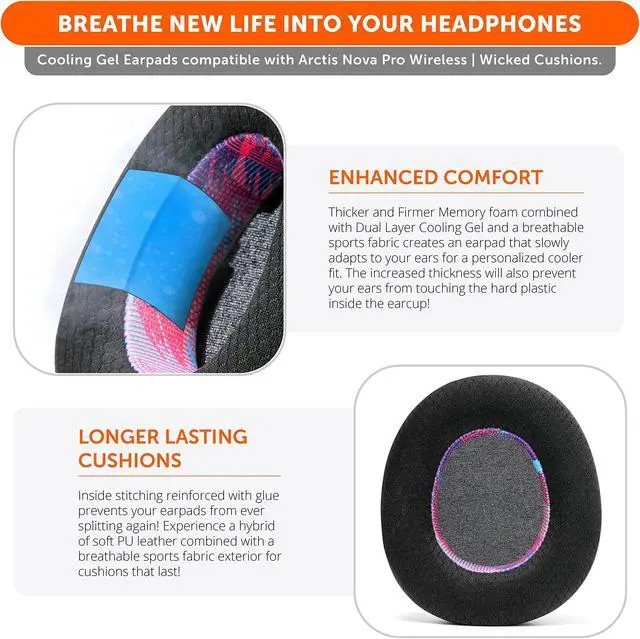 Alt view image 4 of 5 - WC Earpad and Upgraded Silicone Headband Combo for Nova Pro Wireless Headphones | Cooling Gel Earpads & Matching Design Headband for Epic Gaming | Speed Racer