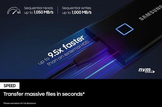 Alt view image 5 of 5 - SAMSUNG T7 Touch Portable SSD 2TB ,up to 1050MB/s, USB 3.2 External Solid State Drive, Black (MU-PC2T0K/WW)