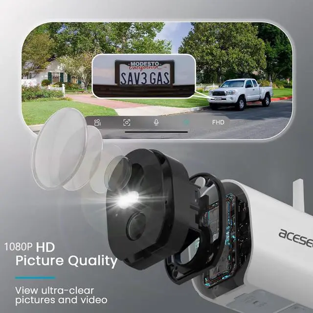 Alt view image 3 of 5 - acesee Solar Powered Security Camera Outdoor - 2MP Wireless Camera for Home Security Color Night Vision 2.4Ghz WiFi Surveillance Cam with Motion Detection 2-Way Audio - White