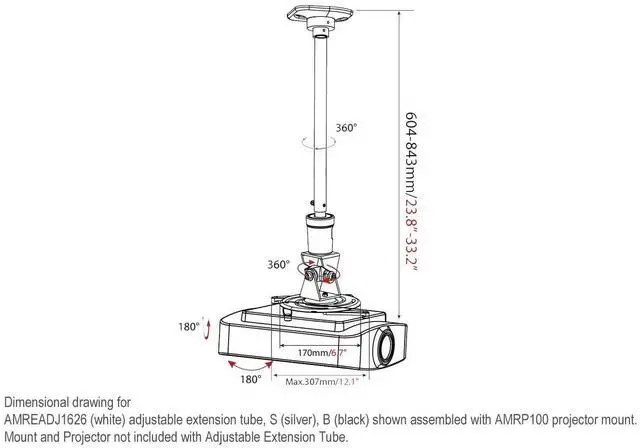 Alt view image 2 of 2 - Adjustable Extension Pole 16"-26" for AMRP100, AMRDCP100KIT (White)