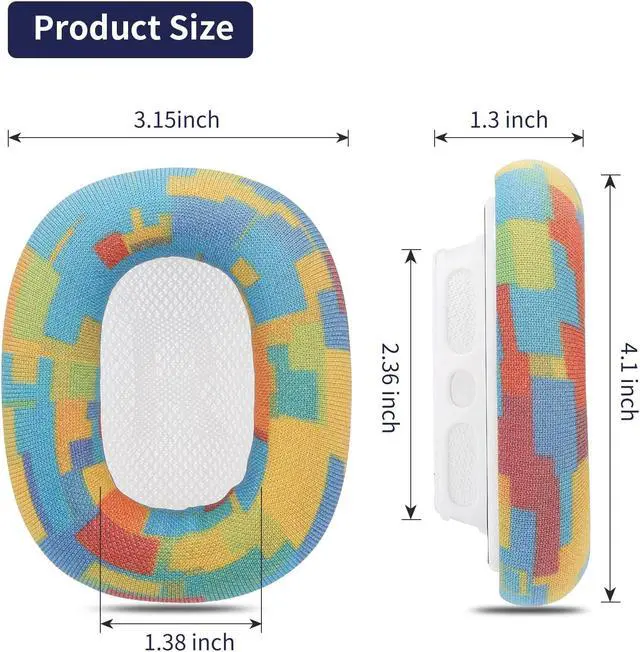 Alt view image 5 of 5 - Damex Updated airpods max Ear Cushions, mesh Fabric airpods max Replacement earpads, Noise Cancellation Mode and Transparency Mode Sound Closer to The Original (Yellow-Blue)