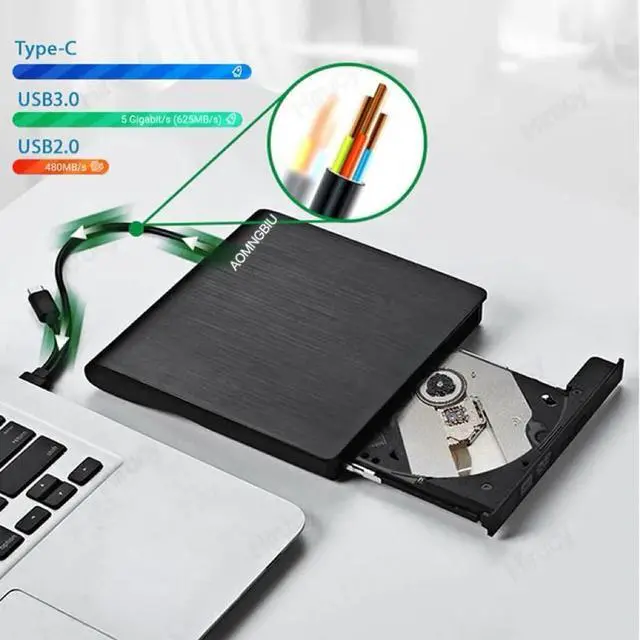 Alt view image 4 of 5 - AOMNGBIU External CD/DVD Drive for Laptop USB 3.0 Portable +/-RW CD Burner Writer Reader Compatible with Mac MacBook Pro/Air iMac Desktop Windows 7/8/10/XP/Vista(Black)