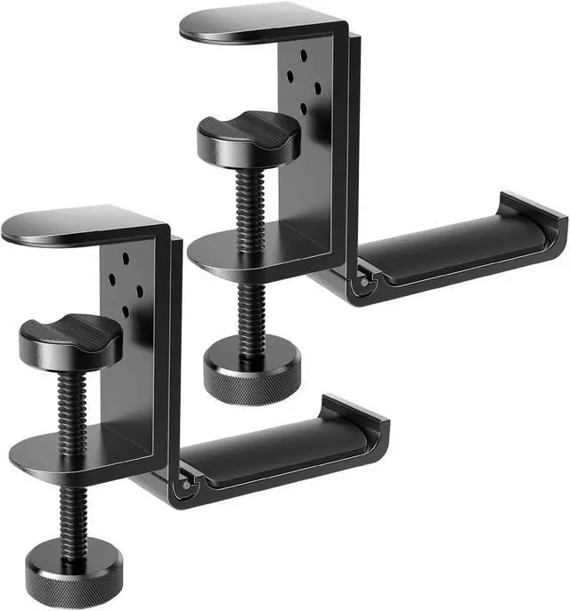 Main image of APPHOME Foldable Headphone Stand Hanger Holder, Space-Saving Aluminum Soundbar Stand with Universal Fit for Gaming PC Accessories, Under Desk Clamp Hook Mount (Black-2PC)