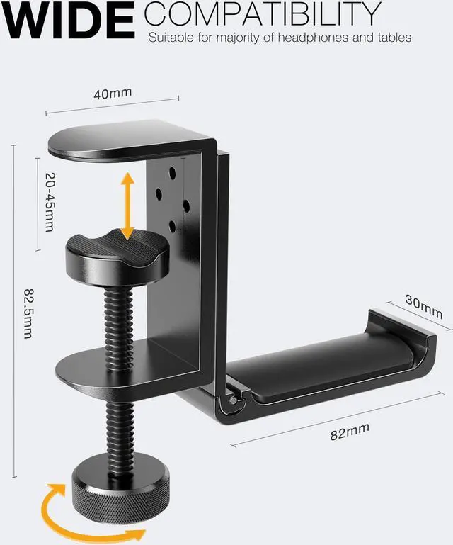 Alt view image 5 of 5 - APPHOME Foldable Headphone Stand Hanger Holder, Space-Saving Aluminum Soundbar Stand with Universal Fit for Gaming PC Accessories, Under Desk Clamp Hook Mount (Black-2PC)