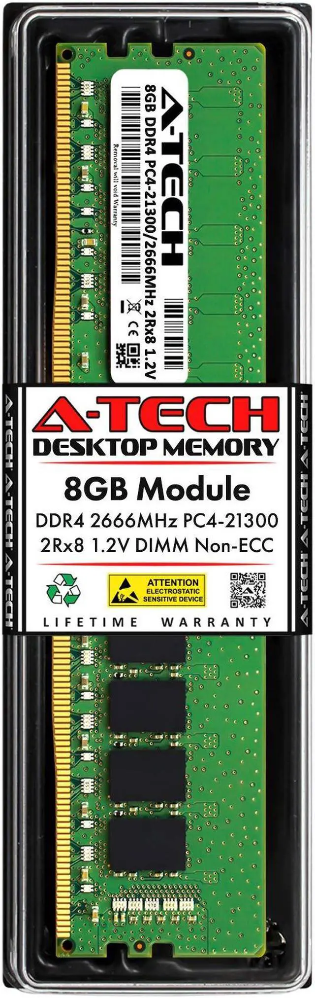 Main image of A-Tech 8GB DDR4 2666MHz DIMM PC4-21300 UDIMM Non-ECC 2Rx8 1.2V CL19 288-Pin Desktop Computer RAM Memory Upgrade Module