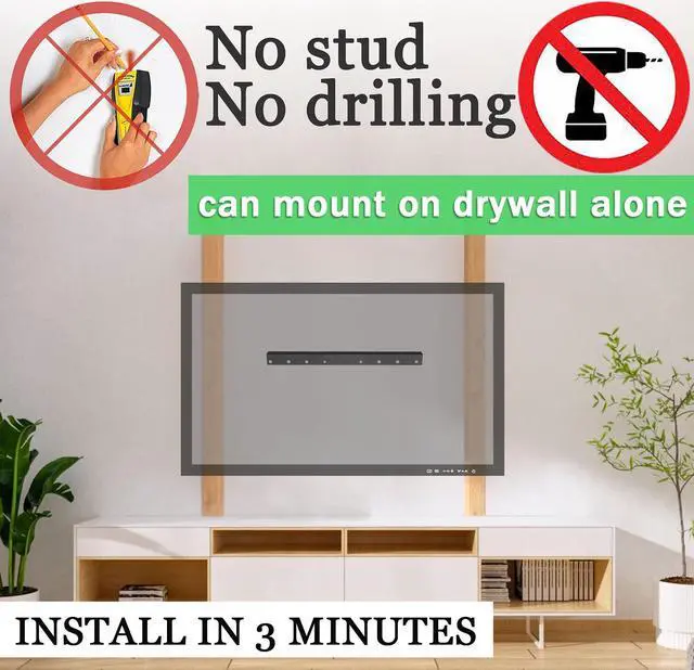 Alt view image 3 of 5 - 3-Set No Stud TV Wall Mount, Drywall Studless TV Hanger No Damage, No Drill, Non Screws, Dry Wall Flat Screen TV Easy Install Bar Bracket fits VESA 12-55 inch TVs up to 99 lbs, Include Hardware Levels