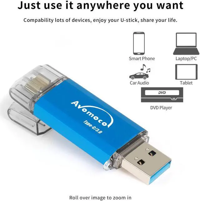 Alt view image 3 of 5 - AVOMOCO USB 3.1 256GB Type C Dual High Speed Photo Backup Stick for Cell Phones with USB C Port,Tablet,Photo Memory Drive for Galaxy,LG,Google,Moto..