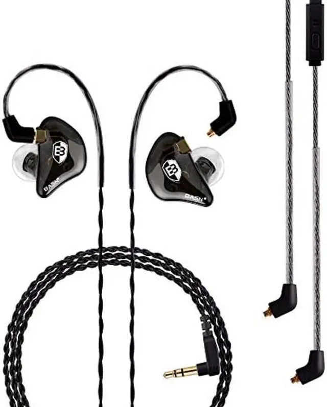 Main image of BASN Professional in Ear Monitor Headphones for Singers Drummers Musicians with MMCX Connector IEM Earphones (Pro Clear Black)