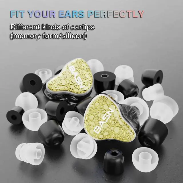Alt view image 4 of 5 - BASN Bmaster5 in Ear Monitors, 5 Drivers Drummer Headphones with Powerful Bass, Noise Isolation IEM Earbuds with Detachable MMCX Sliver-plated OFC Cable for Musicians (Starlight Gold, MMCX)