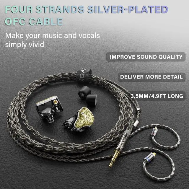 Alt view image 3 of 5 - BASN Bmaster5 in Ear Monitors, 5 Drivers Drummer Headphones with Powerful Bass, Noise Isolation IEM Earbuds with Detachable MMCX Sliver-plated OFC Cable for Musicians (Starlight Gold, MMCX)