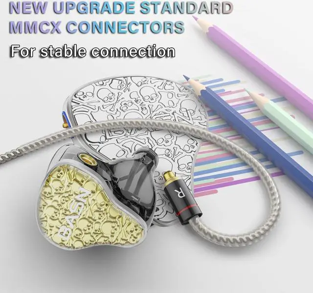 Alt view image 5 of 5 - BASN Bmaster5 in Ear Monitors, 5 Drivers Drummer Headphones with Powerful Bass, Noise Isolation IEM Earbuds with Detachable MMCX Sliver-plated OFC Cable for Musicians (Starlight Gold, MMCX)