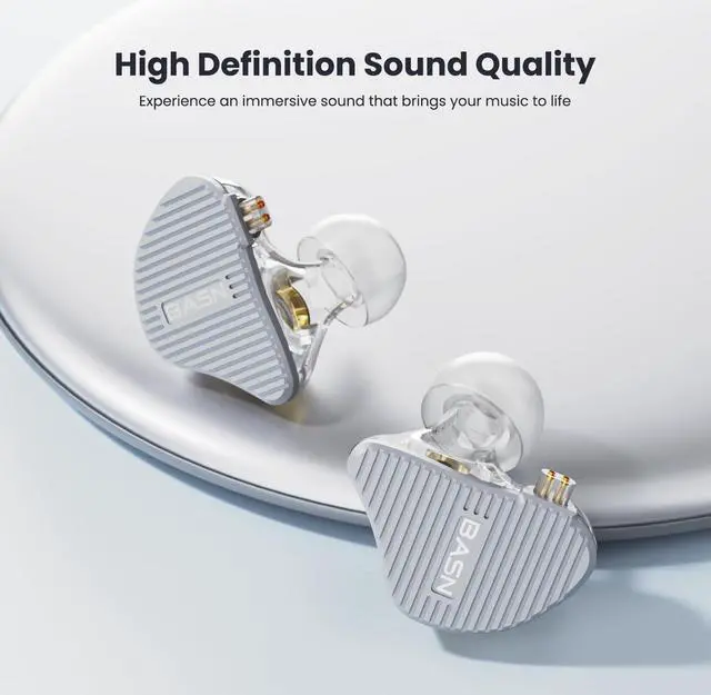Alt view image 2 of 5 - BASN MiX-PD in Ear Monitor,1Planar Driver + 1Dynamic Driver HiFi IEM Earphones with CNC Crafted Metal Cover, Wired 0.78mm 2-Pin Silver Plated Detachable Cable for Musicians (Silver)