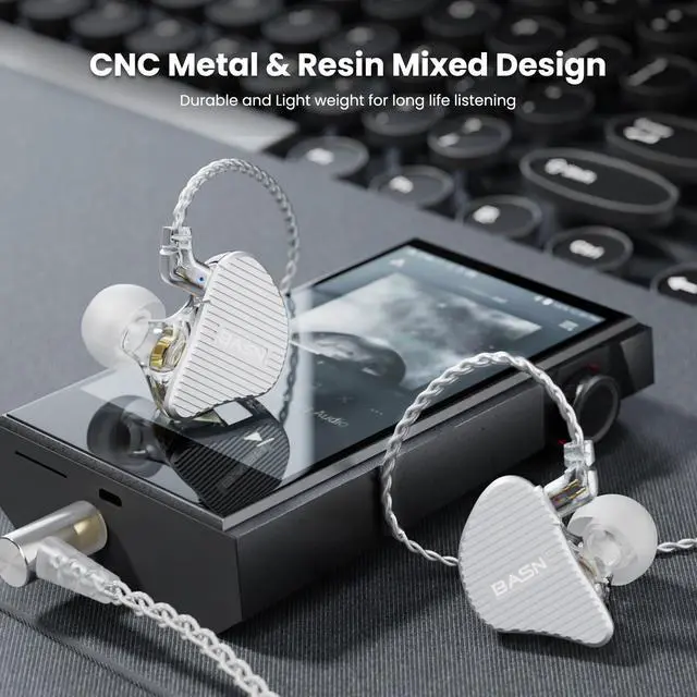Alt view image 5 of 5 - BASN MiX-PD in Ear Monitor,1Planar Driver + 1Dynamic Driver HiFi IEM Earphones with CNC Crafted Metal Cover, Wired 0.78mm 2-Pin Silver Plated Detachable Cable for Musicians (Silver)