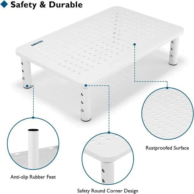Alt view image 5 of 5 - BONTEC 2 Pack Monitor Stand Riser, Computer Monitor Riser Stand with Mesh Platform for Laptop, Computer, iMac, PC up to 55LBs with Pen Holder, Cable Management Slot, White