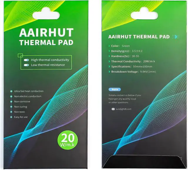 Main image of Aairhut Thermal Pad 20W/m.K, 100x50x3mm Silicone Cooling Pad Non Conductive Heat Resistance Extreme Odyssey Cover with Dual Self-Adhesive Films for PC Laptop PS4/PS5/SSD/RAM- 1 Pad