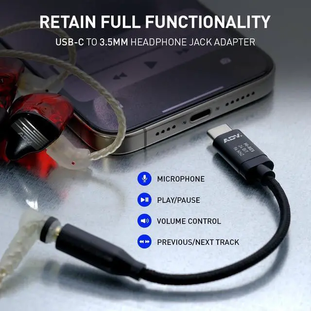 Alt view image 3 of 5 - ADV. Accessport Lite USB Type C to 3.5mm Female Headphone Jack Adapter, Hi Res 24bit/96kHz USB C to Aux Audio Dongle Cable Cord Compatible with iPhone 15 Pro Max/15 Pro/15 Plus, Galaxy S23/S22 Ultra