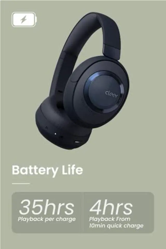 Alt view image 3 of 5 - Cleer Audio Alpha Adaptive Active Noise Canceling Bluetooth Headphones, Dual-Microphone, Touch Controls, 35 Hr Battery Life, Multipoint Connection, Dirac Spatial Audio, App,Midnight Blue