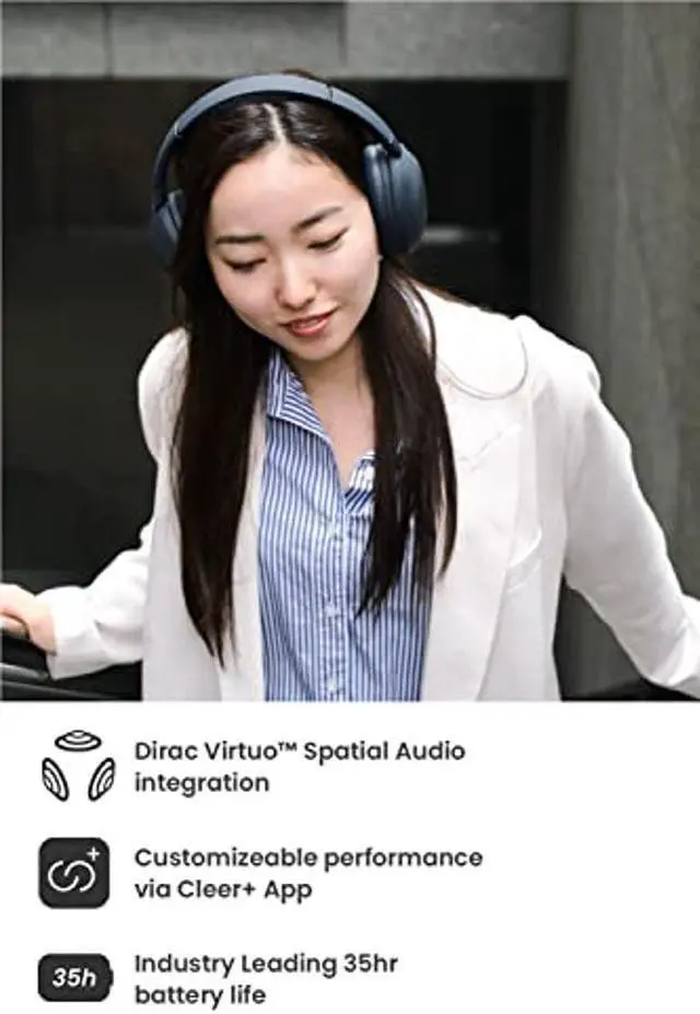 Alt view image 5 of 5 - Cleer Audio Alpha Adaptive Active Noise Canceling Bluetooth Headphones, Dual-Microphone, Touch Controls, 35 Hr Battery Life, Multipoint Connection, Dirac Spatial Audio, App,Midnight Blue