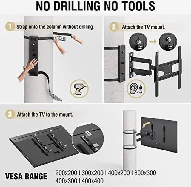 Alt view image 5 of 5 - ZeboZap ZZTVA2044 DIY Gazebo TV Mount | No Drill Full Motion | Outdoor TV Mount | Patio TV Mount | Pergola TV Mount | Post TV Mount | Stainless Steel Screws | Weatherproof | Holds 80lbs | Black