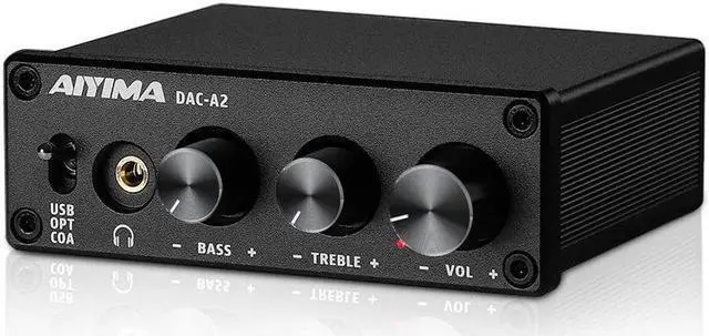 Main image of AIYIMA DAC-A2 Headphone Amplifier DAC with Bass Treble Controls PC-USB/Optical/Coaxial Inputs, RCA/3.5mm Headphone Ouput Digital to Analog Desktop Audio Converter 5V 24Bit 192kHz
