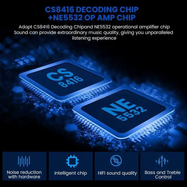Alt view image 5 of 5 - AIYIMA DAC-A2 Headphone Amplifier DAC with Bass Treble Controls PC-USB/Optical/Coaxial Inputs, RCA/3.5mm Headphone Ouput Digital to Analog Desktop Audio Converter 5V 24Bit 192kHz