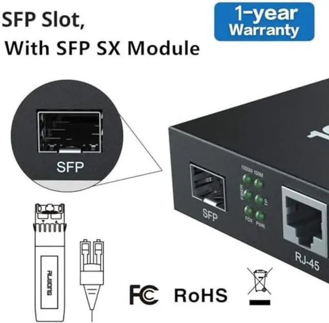 Alt view image 2 of 5 - Gigabit Ethernet Media Converter, Multi-Mode Dual LC Fiber to Ethernet Converter with a 1000Base-SX Module, 1.25G Fiber to RJ45, 10/100/1000Base-Tx to 1000Base-SX, 850nm, MMF, up to 550m (1804ft)