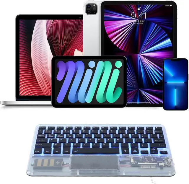 Alt view image 2 of 5 - Justdfine Ultra-Slim Bluetooth Keyboard 7 Colors Backlit Portable Mini Wireless Keyboard Rechargeable for Apple iPad iPhone Samsung Tablet Phone Smartphone iOS Android Windows-Transparent