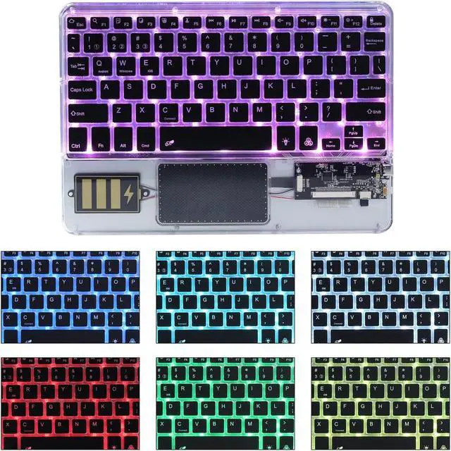 Main image of Justdfine Ultra-Slim Bluetooth Keyboard 7 Colors Backlit Portable Mini Wireless Keyboard Rechargeable for Apple iPad iPhone Samsung Tablet Phone Smartphone iOS Android Windows-Transparent