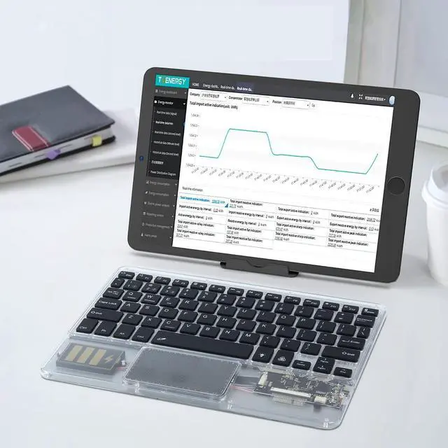 Alt view image 3 of 5 - Justdfine Ultra-Slim Bluetooth Keyboard 7 Colors Backlit Portable Mini Wireless Keyboard Rechargeable for Apple iPad iPhone Samsung Tablet Phone Smartphone iOS Android Windows-Transparent
