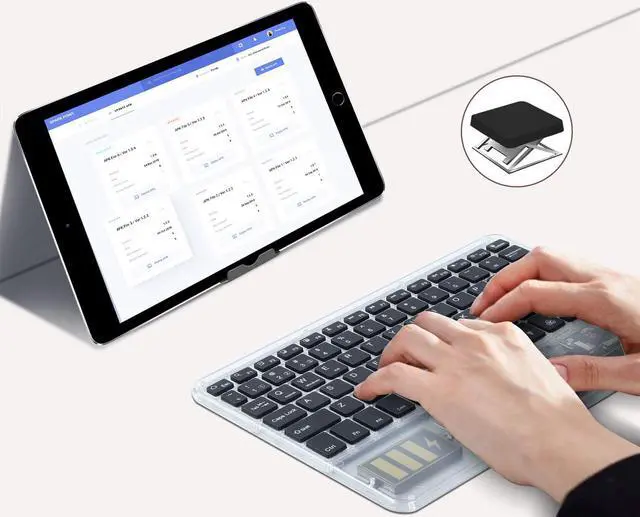 Alt view image 5 of 5 - Justdfine Ultra-Slim Bluetooth Keyboard 7 Colors Backlit Portable Mini Wireless Keyboard Rechargeable for Apple iPad iPhone Samsung Tablet Phone Smartphone iOS Android Windows-Transparent