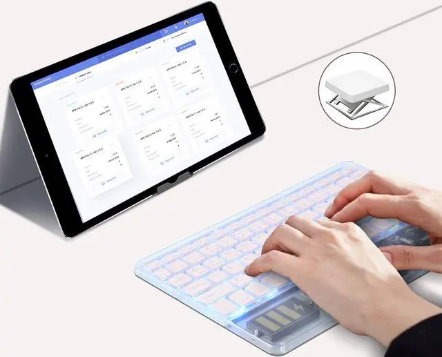 Alt view image 2 of 5 - Justdfine Ultra-Slim Bluetooth Keyboard 7 Colors Backlit Portable Mini Wireless Keyboard Rechargeable for Apple iPad iPhone Samsung Tablet Phone Smartphone iOS Android Windows-Transparent