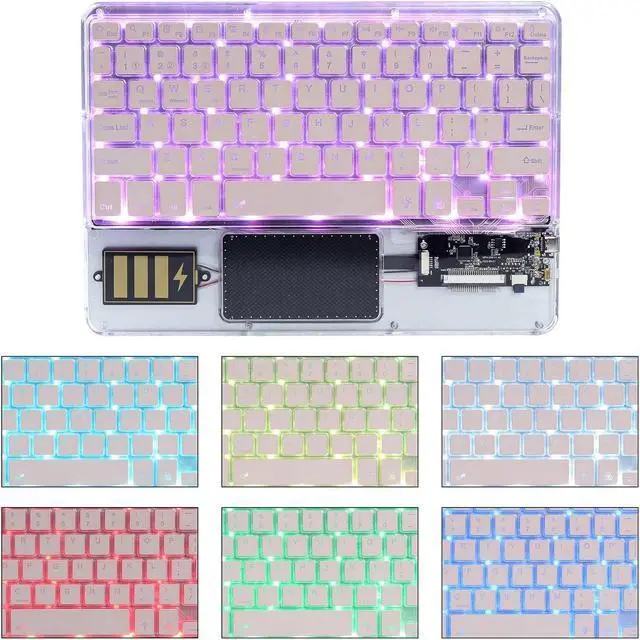 Main image of Justdfine Ultra-Slim Bluetooth Keyboard 7 Colors Backlit Portable Mini Wireless Keyboard Rechargeable for Apple iPad iPhone Samsung Tablet Phone Smartphone iOS Android Windows-Transparent