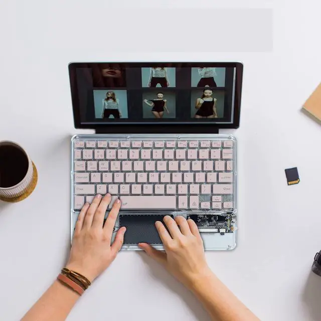 Alt view image 4 of 5 - Justdfine Ultra-Slim Bluetooth Keyboard 7 Colors Backlit Portable Mini Wireless Keyboard Rechargeable for Apple iPad iPhone Samsung Tablet Phone Smartphone iOS Android Windows-Transparent